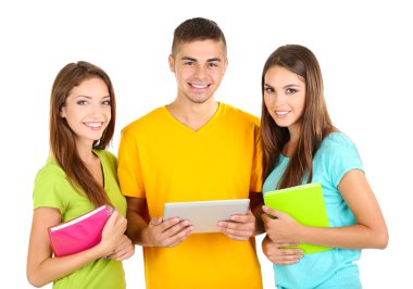 mutlu bir grup üzerinde beyaz izole güzel genç insan