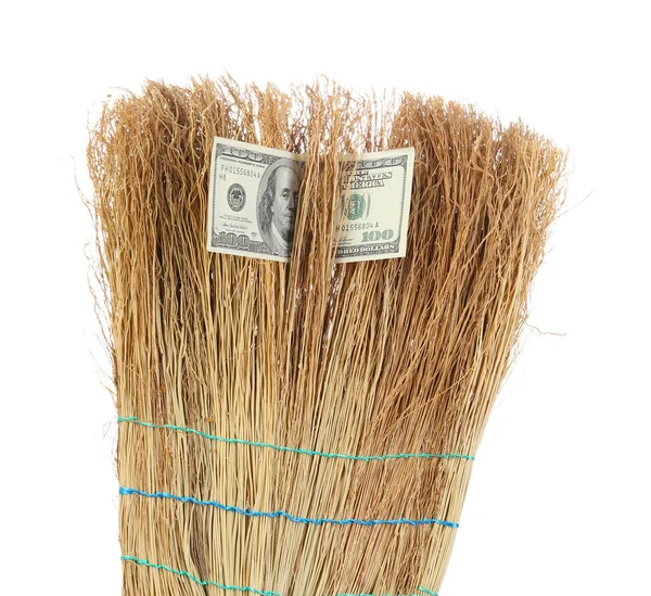 Broom sweep the dollars close-up — Stock Photo, Image