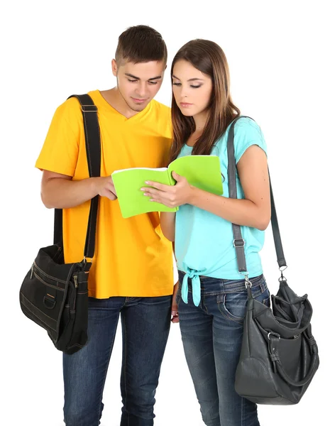 Twee gelukkige mooie jonge mensen, geïsoleerd op wit — Stockfoto