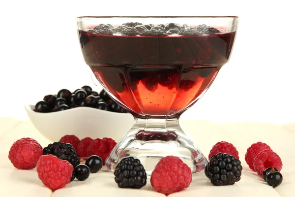 Jelly with fresh berries on wooden table — Stock Photo, Image