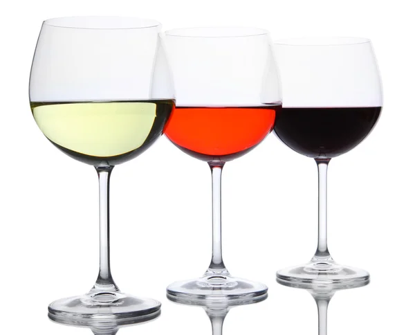 Ассортимент вина в стаканах, изолированных на белом — стоковое фото