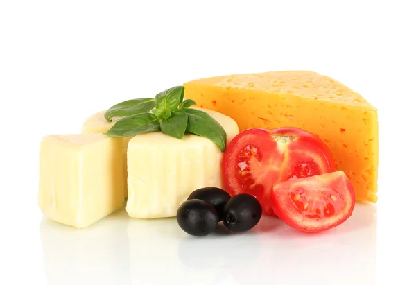 Cheese,basil and vegetables isolated on white — Stock Photo, Image