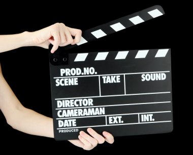 Film üretim clapper tahta üzerine siyah izole