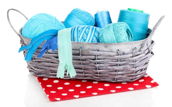 Bright threads in basket isolated on white — Stock Photo, Image