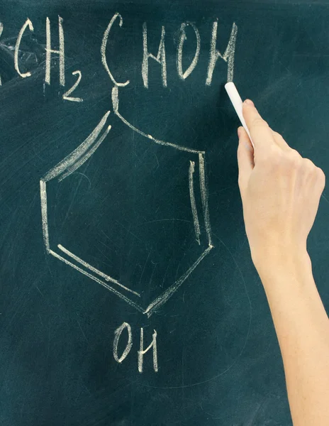 Chemical structure formula written on blackboard with chalk. — Stock Photo, Image