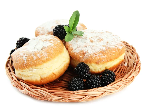 Tasty donuts with berries, isolated on white — Stock Photo, Image