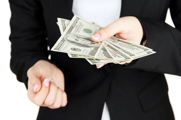 Woman recounts dollars, close up — Stock Photo, Image