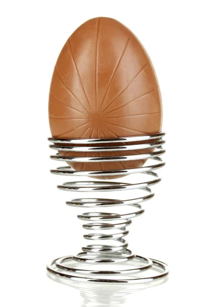 Chocolate egg in stand isolated on white — Stock Photo, Image