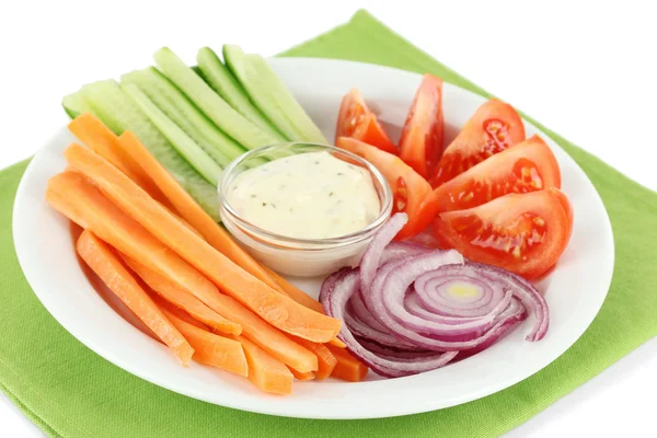 Assorted raw vegetables sticks in plate close up — Stock Photo, Image