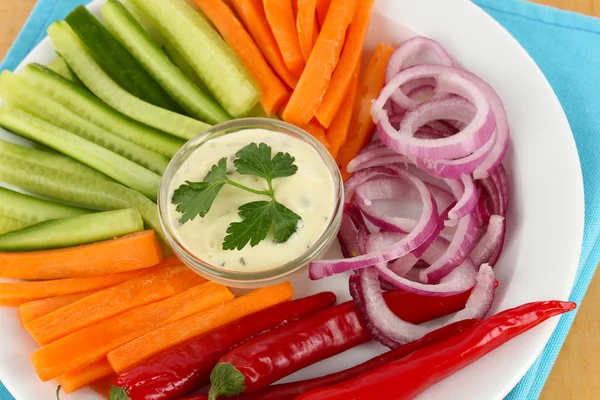 Assorted raw vegetables sticks in plate close up — Stock Photo, Image