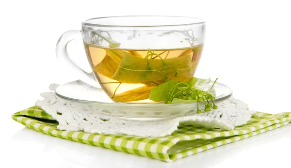 Glass cup of tea with linden isolated on white — Stock Photo, Image