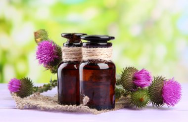 thistle çiçek doğa zemin üzerine tıp şişe