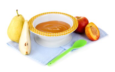 izole üzerinde beyaz bebek lezzetli meyve püresi