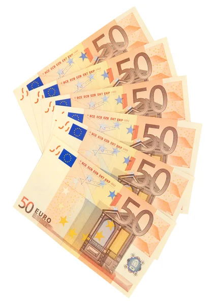Банкноти євро ізольовані на білому — стокове фото