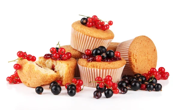 Tasty muffins with berries isolated on white — Stock Photo, Image