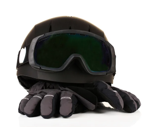 Winter sport glasses, helmet and gloves, isolated on white — Stock Photo, Image