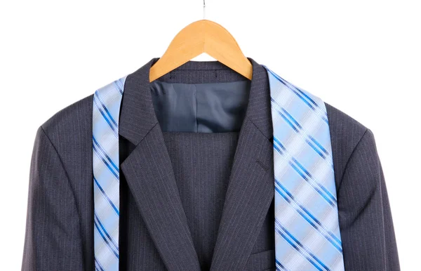 Suit and tie on hanger on white background — Stock Photo, Image