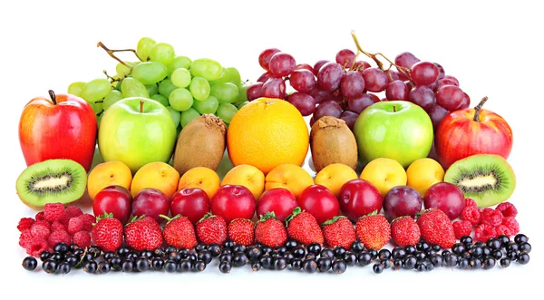 Frutas y bayas frescas aisladas en blanco — Foto de Stock