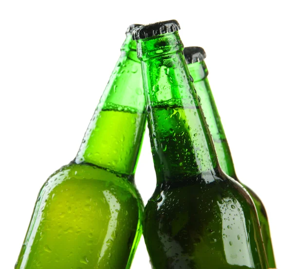 Flaskor med öl isolerade på vitt — Stockfoto