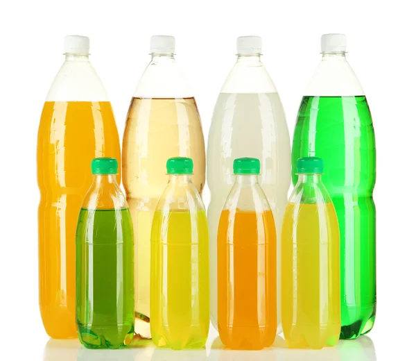 Assortment of bottles with tasty drinks, isolated on white — Stock Photo, Image