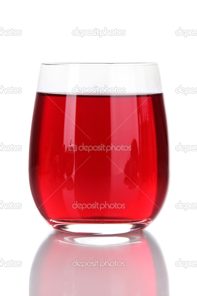 Glass of fresh garnet juice isolated on white