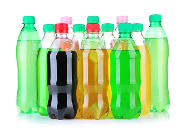 Bottles with tasty drinks, isolated on white — Stock Photo, Image