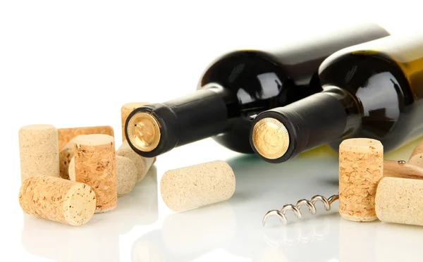 Wine and corks isolated on white — Stock Photo, Image