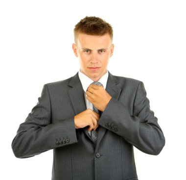 Genç işadamı beyazda izole edilmiş