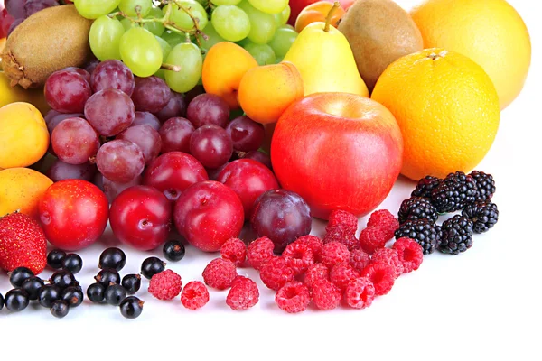 Fresh fruits and berries isolated on white — Stock Photo, Image