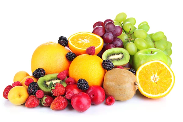 Fresh fruits and berries isolated on white — Stock Photo, Image
