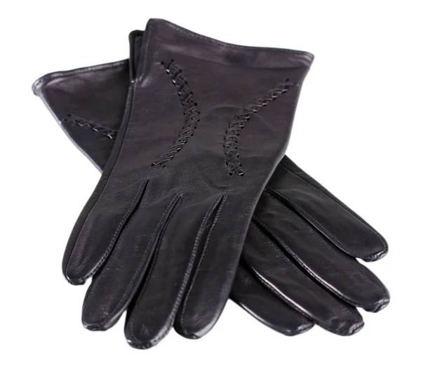 Beaux gants en cuir noir pour femmes isolés sur blanc — Photo