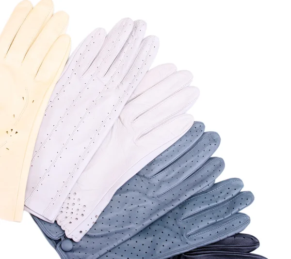 白で隔離される多くの美しい女性の革の手袋 — ストック写真