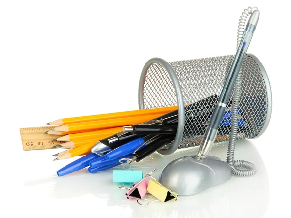 School en office supplies op geïsoleerde Wit — Stockfoto