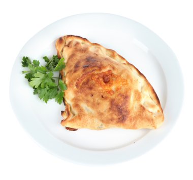 Pizza calzone tablo üzerinde beyaz izole