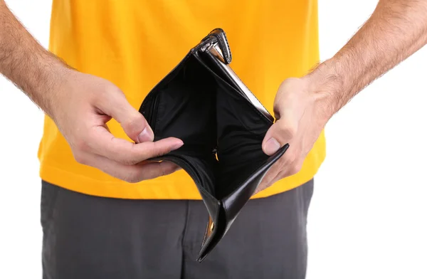 Man zijn lege portemonnee, geïsoleerd op wit weergegeven: — Stockfoto