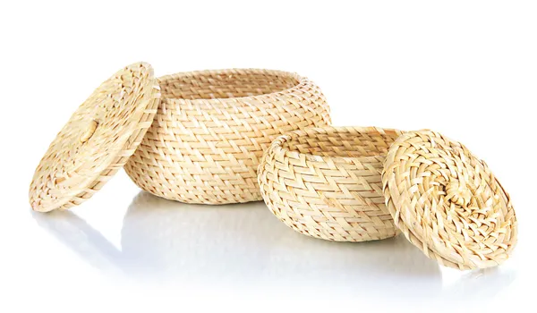 Wicker baskets isolated on white — Stock Photo, Image