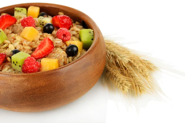 Oatmeal with fruits isolated on white — Stock Photo, Image