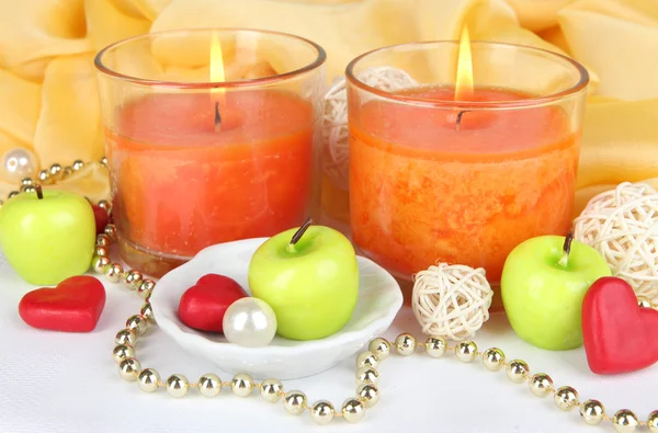 Romantic lighted candles close up — Stock Photo, Image