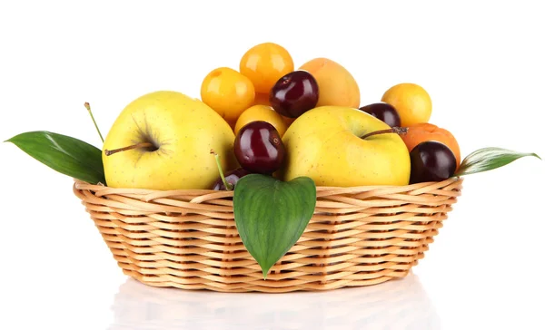 Bright summer fruits in basket isolated on white — Stock Photo, Image