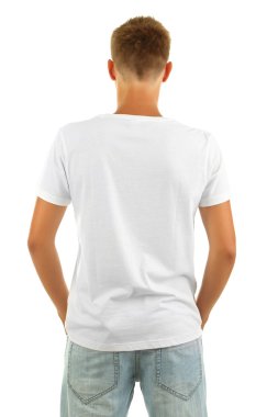 t-shirt üzerine genç adam beyaz izole