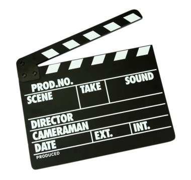Film üretim clapper tahta üzerinde beyaz izole