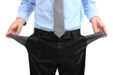 beyaz izole cepleri boş gösterilen iş adamı