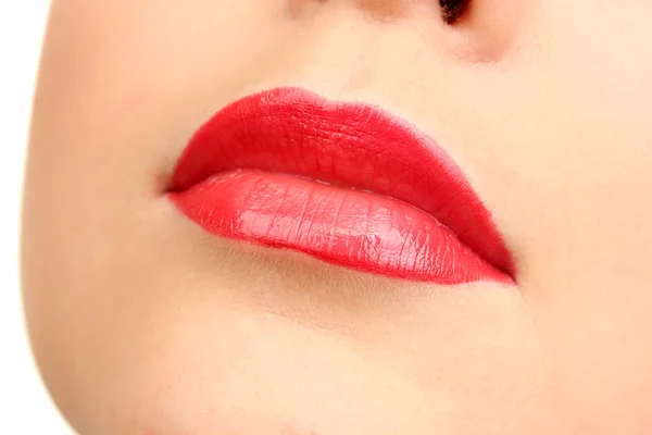 Hermoso maquillaje de glamour labios de brillo rojo —  Fotos de Stock