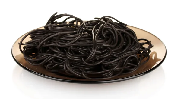 Black spaghetti isolated on white — Stock Photo, Image