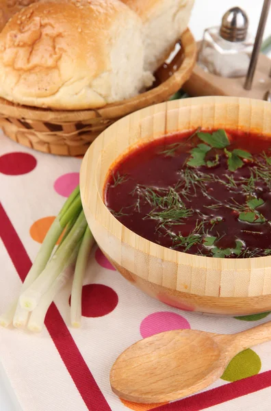 Delicious borsch on table close-up — Stock Photo, Image