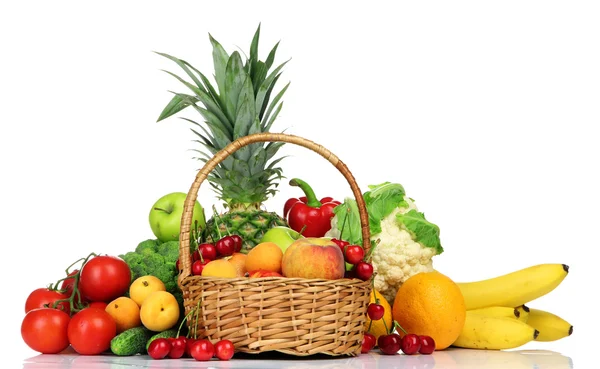 Assortment of fresh fruits and vegetables, isolated on white — Stock Photo, Image