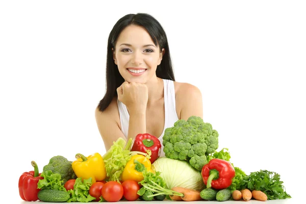 Fille avec des légumes isolés sur blanc — Photo