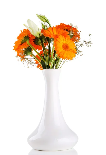 Calendula flowers in vase isolated on white — Stock Photo, Image