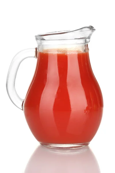 Full jug of tomato juice, isolated on white — Stock Photo, Image