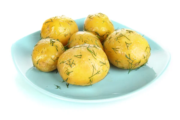 Gekochte Kartoffeln auf Teller isoliert auf weiß — Stockfoto